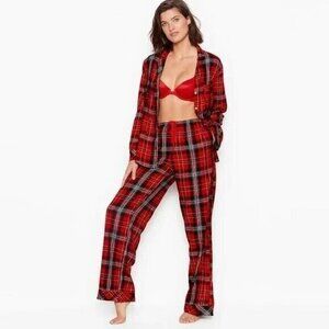 Victoria's Secret Valentines PJ Set red Flannel Meduim Long Shimmer  C…